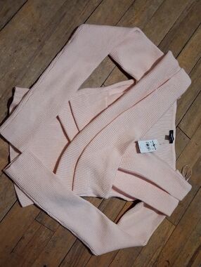 Express Pale Pink Ribbed Wrap-Style Sweater